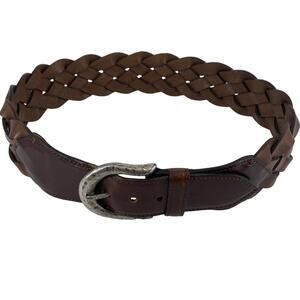 SALLY GISSING 80 Braided Genuine Leather Belt Made in Italy Brown Metal Buckle